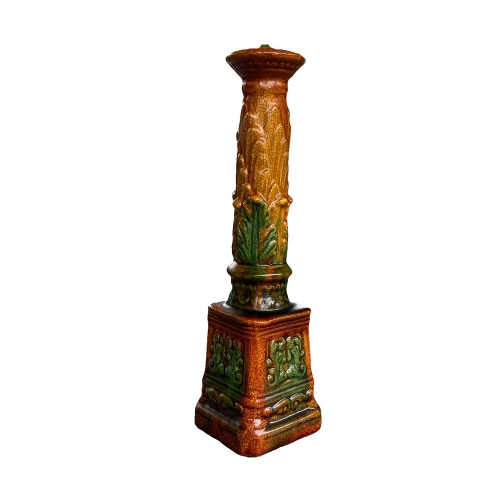 Antique Italian Pottery Ornate Majolica Candle Holder Candlestick